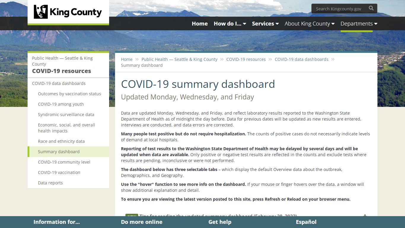 COVID-19 summary dashboard - King County